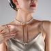 Korean Fashion Simple Pearl Metal Ribbon Bowknot Necklace Clavicle Chain NK24710_ipsvogv.com