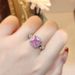 Light Luxury Cuban Chain Inlaid With High Carbon Ice Flower Cut Ring, High-end Feeling, Radian Pink Diamond Colorful_ipsvogv.com