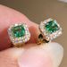 Cao Shi's New Shiny Grandmother Green Square Zircon Simple Basic Earrings_ipsvogv.com