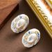 French Medieval Style Oval Oil Drop Gold Foil Pearl With Feminine Elegance And High-end Feeling Silver Needle Earrings_ipsvogv.com