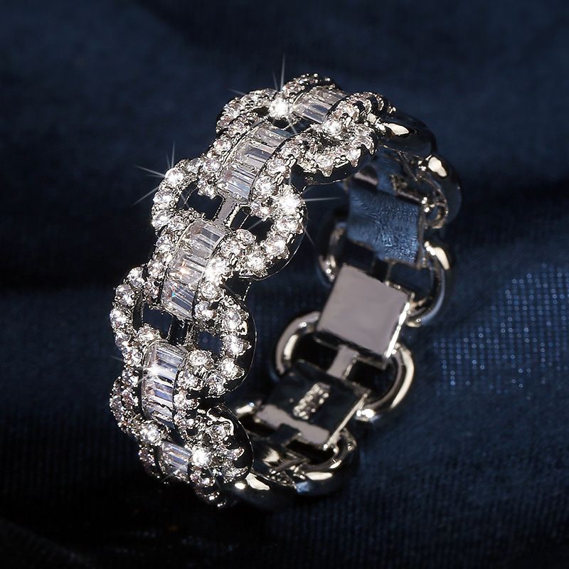 Cao Shi's New Fashionable And Luxurious Large Row Zirconia Diamond Copper Jewelry Ring For Female Couples_ipsvogv.com