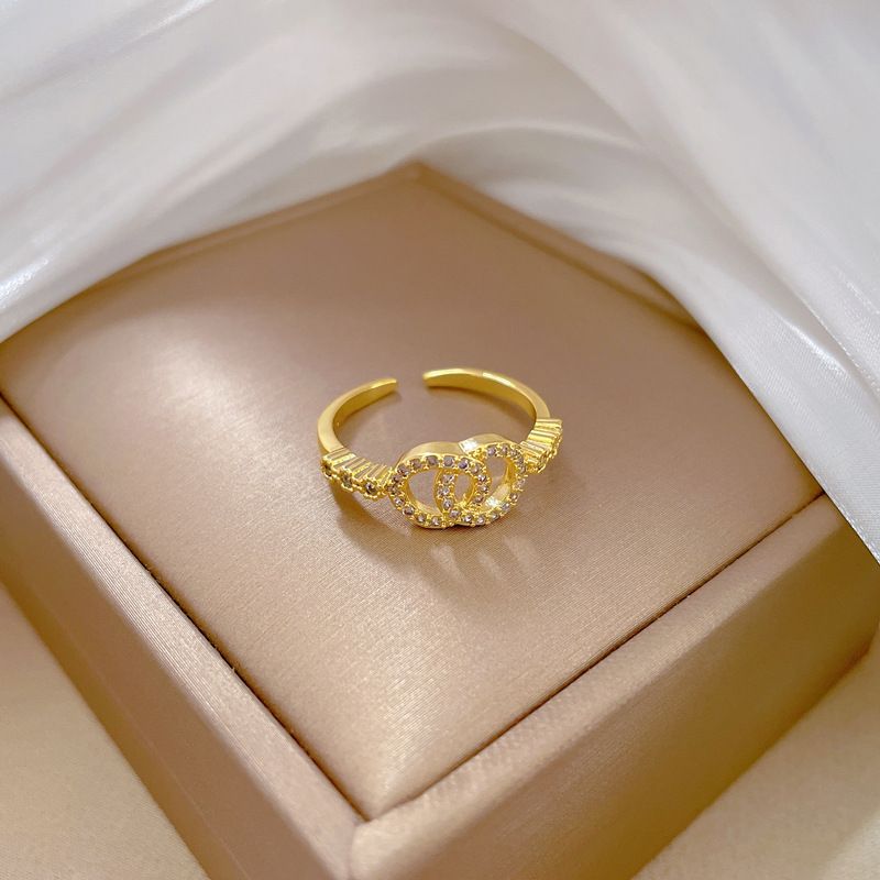 【 Real Gold Electroplating 】 Open Double Small Fragrance Fashionable Micro Inlaid Light Luxury Finger Ring_ipsvogv.com
