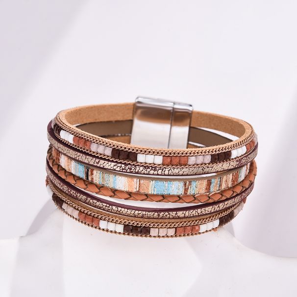 Bohemian Style Magnetic Buckle Leather Versatile Women's With Multi-layer Winding Bracelet_ipsvogv.com
