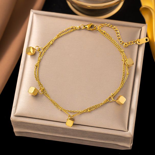Double Layer Square 2024 New Trendy Bare Forest Series Korean Version Chain Titanium Steel Foot Ring_ipsvogv.com