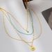 Titanium Steel Necklace Women's Turquoise Four Layer Chain Personality Irregular Round Plate Versatile Fashion Pendant_ipsvogv.com
