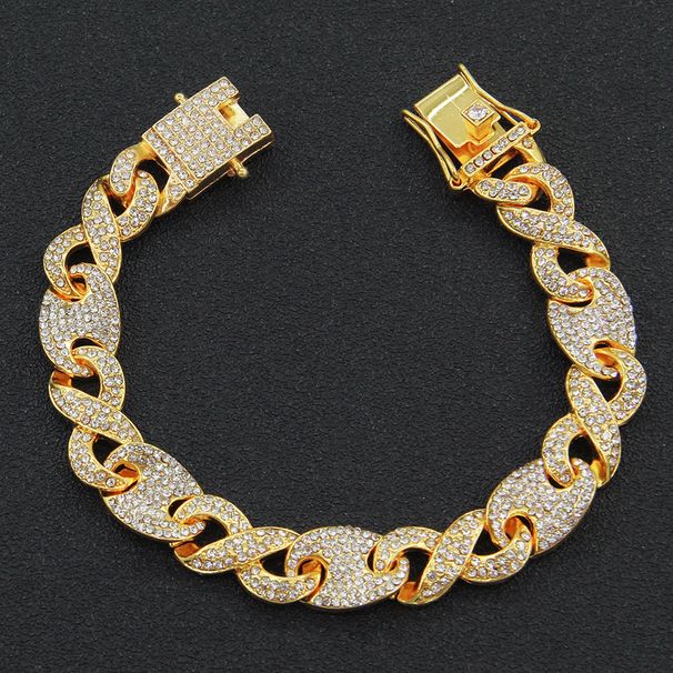 Full Diamond Creative Splicing 8-Character Pig Nose Buckle Hip Hop Men's Personalized Trendy Bracelet Accessories_ipsvogv.com