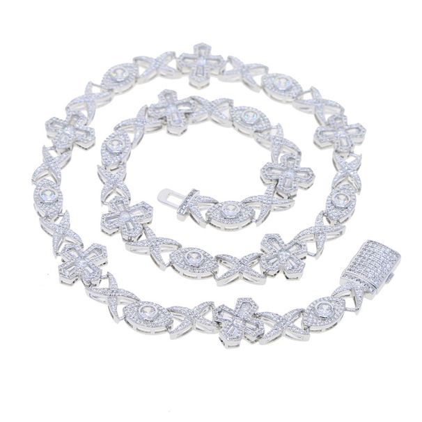Eyes Cross Knot Zircon Necklace Men And Women Hip Hop Gold Silver Necklace_ipsvogv.com