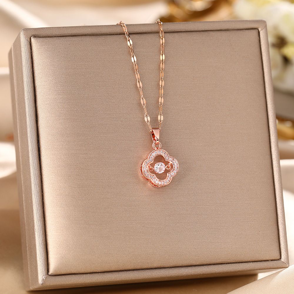 Korean Fashion Titanium Steel Necklace For Women, Full Of Diamonds, Agile Four Leaf Clover, Lucky Grass Pendant, Niche_ipsvogv.com