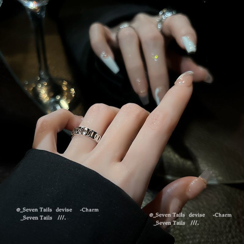Geometric Wave Dark Zircon For Female Niche Design High End Open Finger Light Luxury Ins Cool Handsome Ring_ipsvogv.com