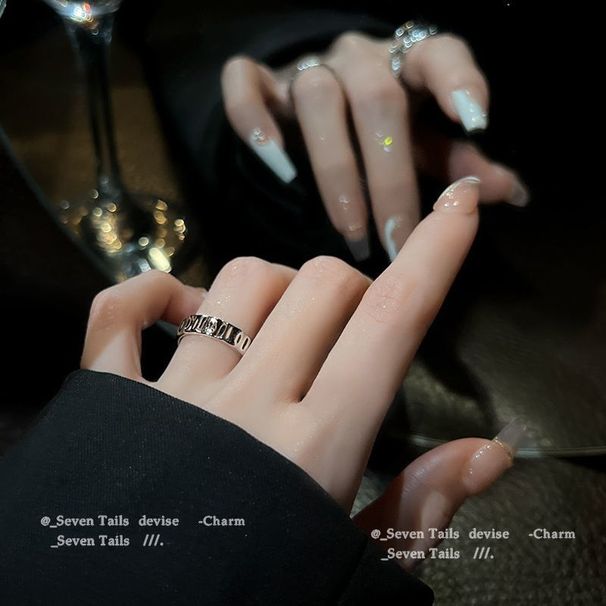 Geometric Wave Dark Zircon For Female Niche Design High End Open Finger Light Luxury Ins Cool Handsome Ring_ipsvogv.com