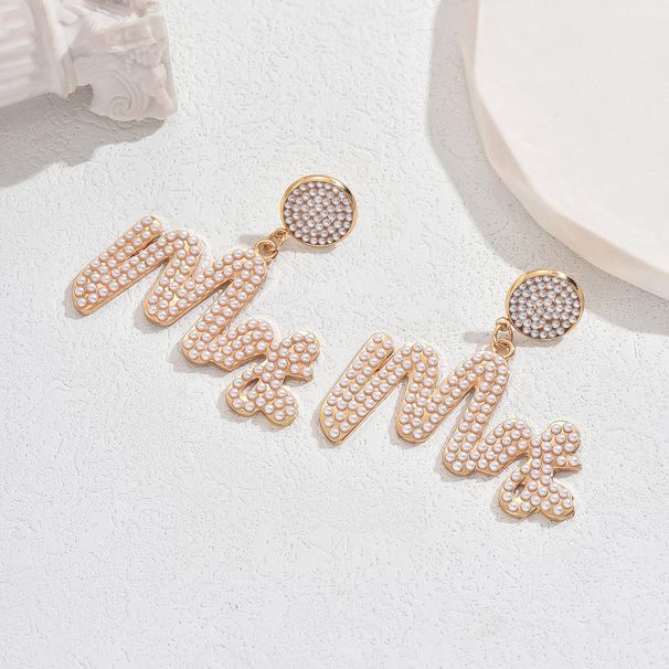 Instagram Simple American Sweet Cool Spicy Girl Style Set with Pearl Earrin, Personalized English Letter Design_ipsvogv.com