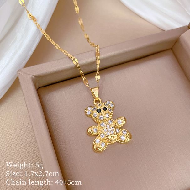 Titanium Steel 【 】 Five Pointed Star Teddy Bear Light Luxury Temperament Gorgeous Full Diamond Necklace Women's 【 】_ipsvogv.com