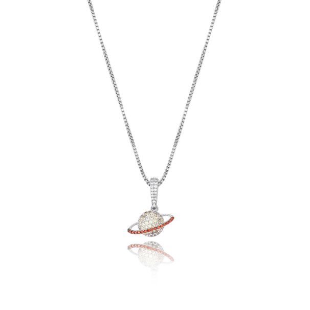 New S925 Silver Hip Hop Women's Clavicle Chain Planet Solid Pendant Full Zircon Trendy Necklace Accessories_ipsvogv.com