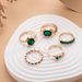 Fashion Gold Octagonal Oval Geometry Green Diamond 5-piece Set Ring_ipsvogv.com