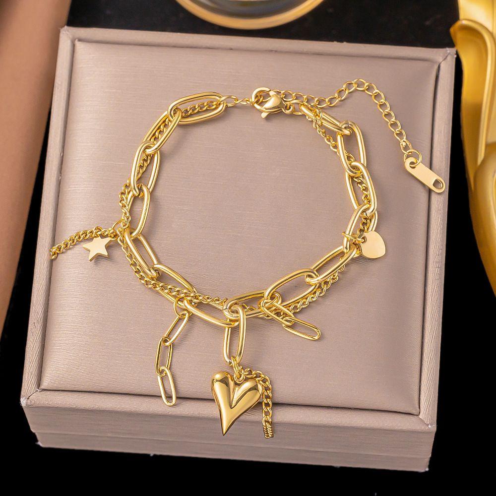INS New Fashionable And Versatile Multi-layer Women's Stainless Steel Plated Real Gold Geometric Star Bracelet_ipsvogv.com