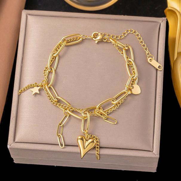 INS New Fashionable And Versatile Multi-layer Women's Stainless Steel Plated Real Gold Geometric Star Bracelet_ipsvogv.com
