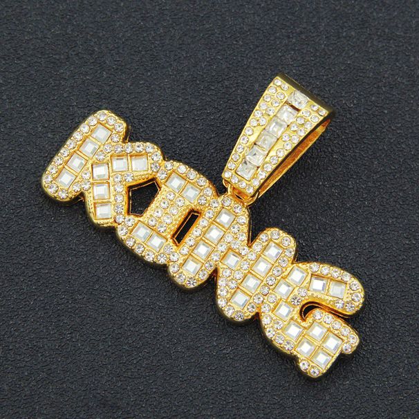 Cool Square Diamond Hip Hop Letter King Pendant Necklace Miami Cuban Chain Personalized Dressing Accessories_ipsvogv.com