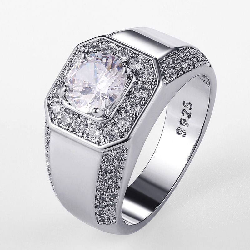 Cao Shi Luxury Exquisite Ring Men's Silver Plated Platinum Simulated Zircon Jewelry_ipsvogv.com