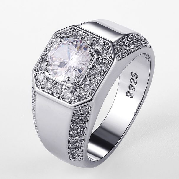 Cao Shi Luxury Exquisite Ring Men's Silver Plated Platinum Simulated Zircon Jewelry_ipsvogv.com