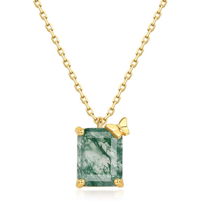 specialize In Natural Water Grass Agate Necklace Set S925 Silver Green Moss Stone Clavicle Chain Customization_ipsvogv.com