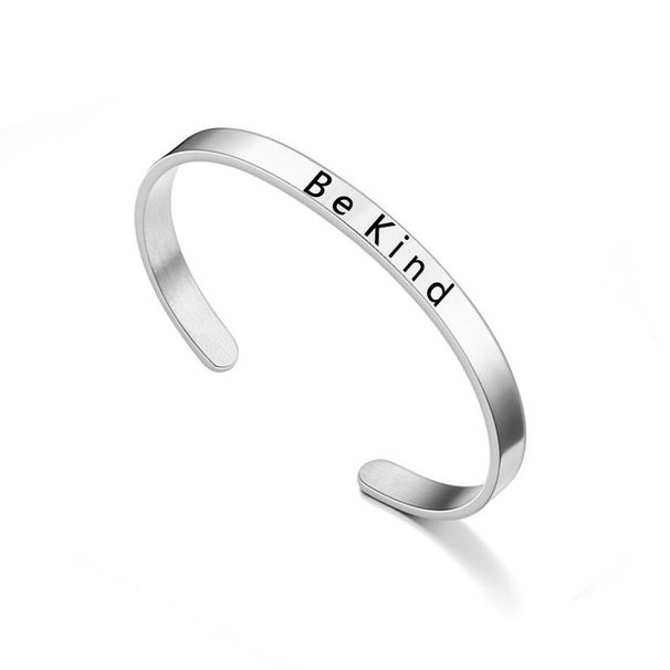 Titanium Steel Be Kind Engraved Women's Open Mouth Bracelet, Trendy Men's Jewelry_ipsvogv.com