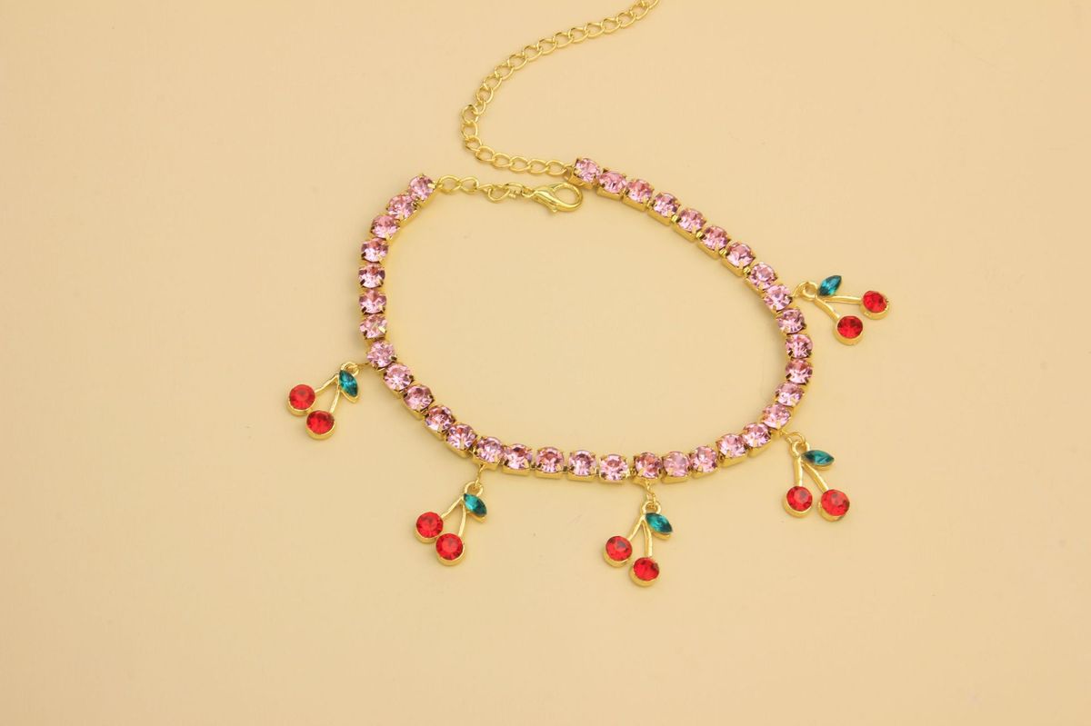 novel rhinestone Cherry necklace hip hop tennis Cherry pendant single row micro inlay full diamond necklace _ipsvogv.com