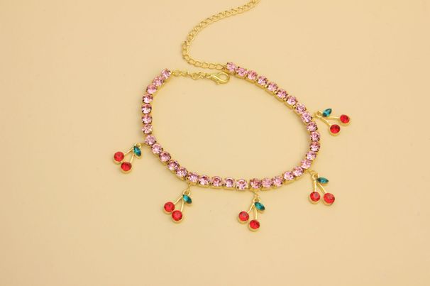 novel rhinestone Cherry necklace hip hop tennis Cherry pendant single row micro inlay full diamond necklace _ipsvogv.com