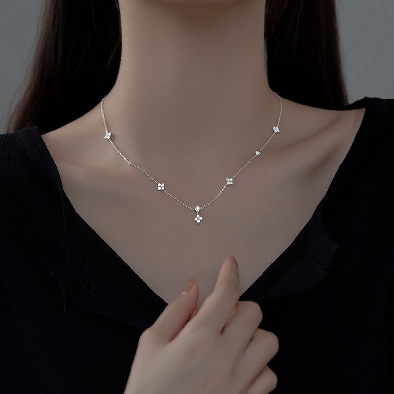 Silver Clover Necklace For Women 2022 Trendy New Ins Cool Style Clavicle Long Tassel Neck Chain_ipsvogv.com