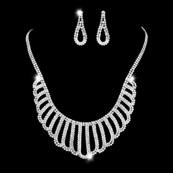 Women's Bridal Jewelry Set - Shiny Diamond Necklace & Earrings, Sterling Silver Wedding Jewelry_ipsvogv.com