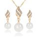 Simple style bride wedding jewelry set temperament fashion pearl diamond twist chain earrings necklace bracelet_ipsvogv.com