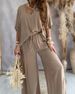 Women's Clothing V neck bat sleeve top casual pants set_ipsvogv.com