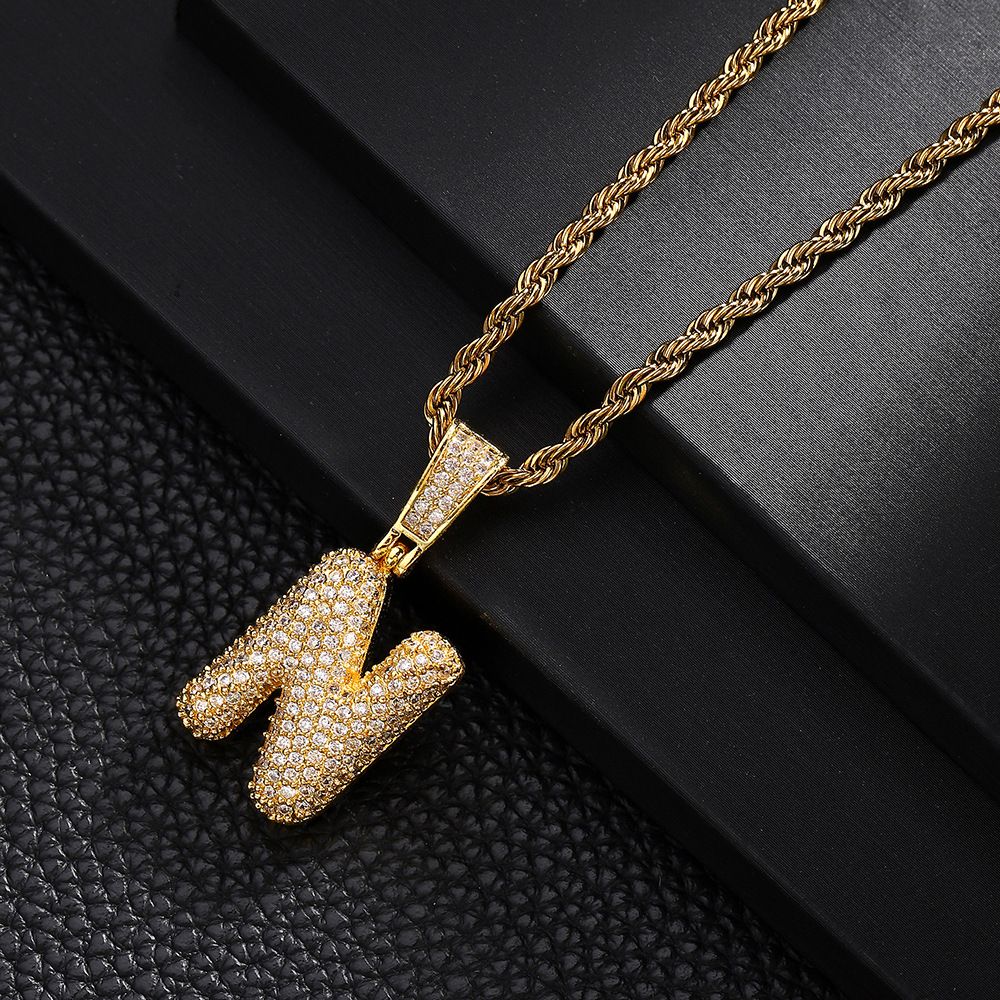 New 26 Letter English Pendant Hip-hop With Copper Inlaid Zircon, Fashionable And Simple Unisex Necklace_ipsvogv.com
