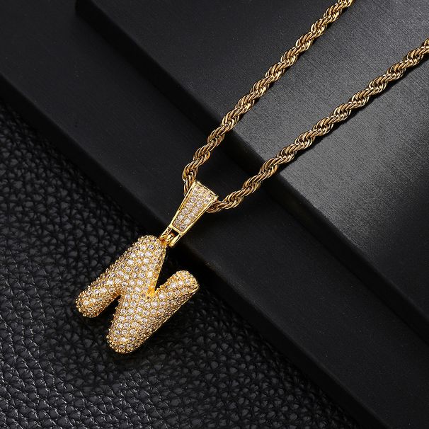 New 26 Letter English Pendant Hip-hop With Copper Inlaid Zircon, Fashionable And Simple Unisex Necklace_ipsvogv.com