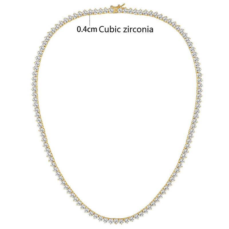Tennis Necklace Three-Prong Single Row 4mm Zircon Chain Jewelry Unisex Hip-Hop Accessories Niche Design_ipsvogv.com