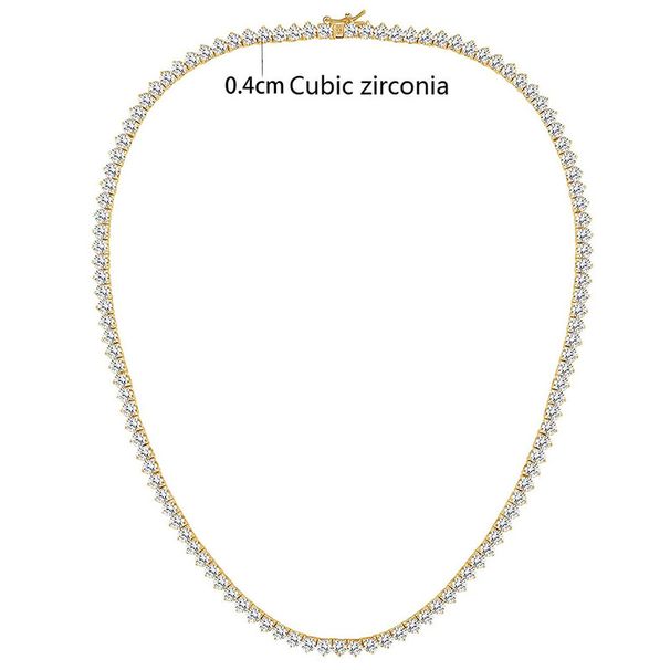 Tennis Necklace Three-Prong Single Row 4mm Zircon Chain Jewelry Unisex Hip-Hop Accessories Niche Design_ipsvogv.com