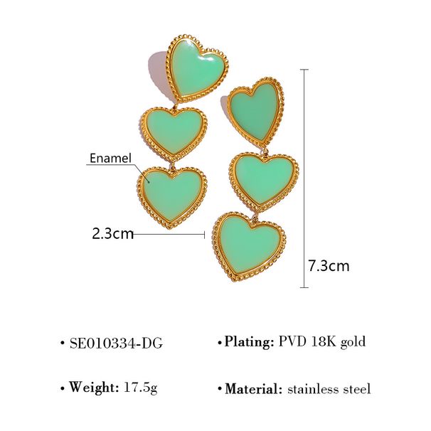 Retro Oil Drip Love Long Earrings Gold Stainless Steel Three Layer Edging Love Tassel Earrings For Women_ipsvogv.com
