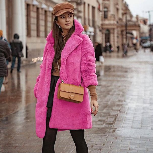 Women's Clothing F0281 fashion plush suit collar jacket women's long fur jacket tops for women_ipsvogv.com