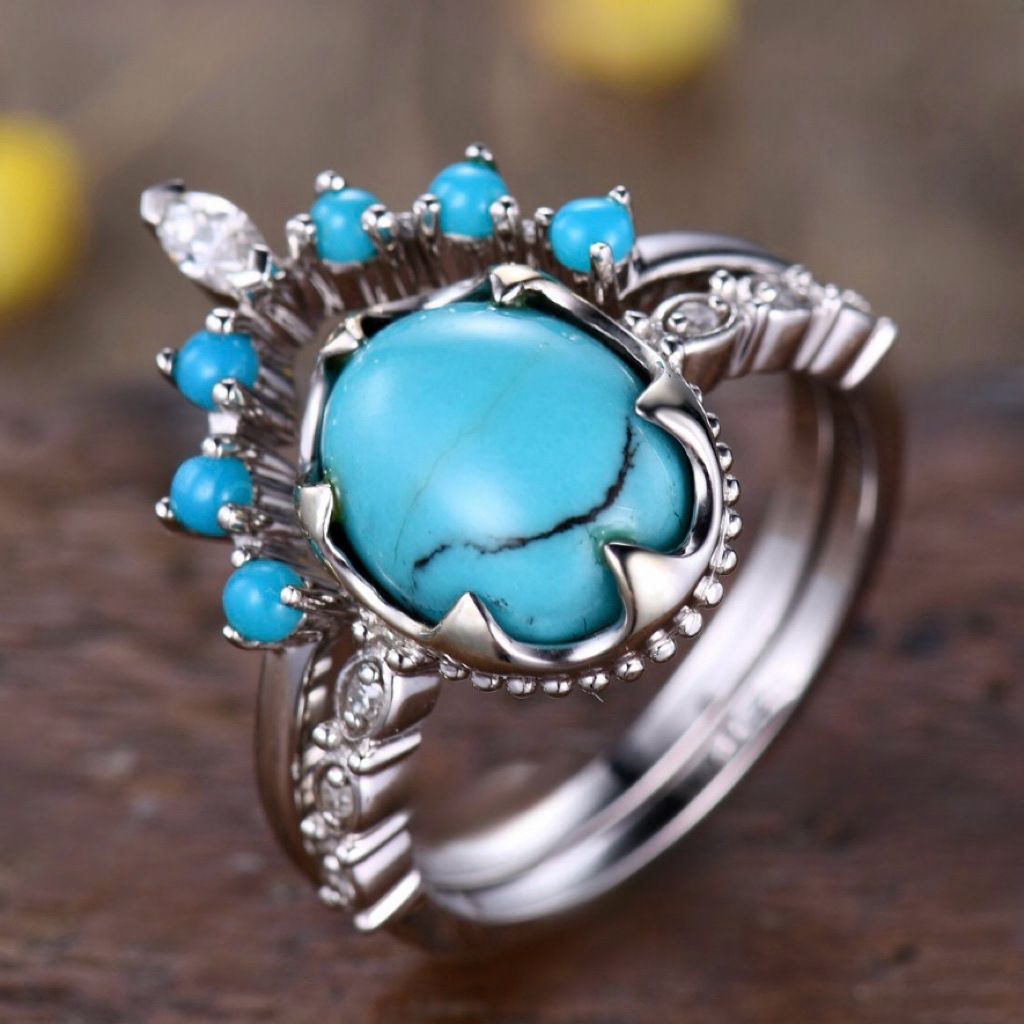 Sanjie Jewelry: High End Ethnic Style Turquoise Ring, Inlaid Fashion Pair Ring_ipsvogv.com