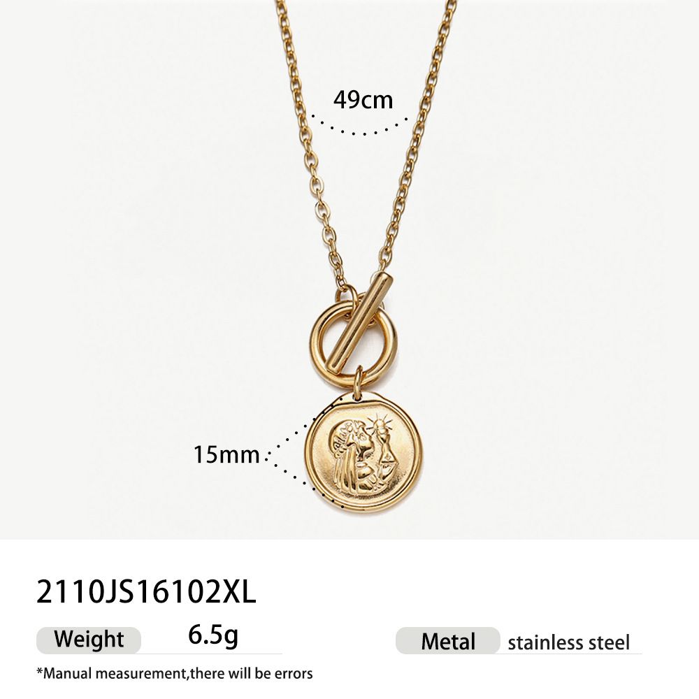 fashion retro stainless steel round pendant necklace advanced OT buckle clavicle chain jewelry_ipsvogv.com