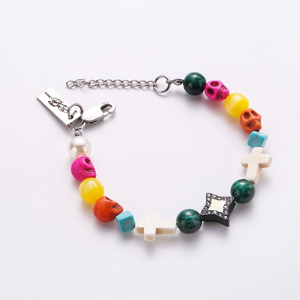 Colorful Skull Heart Cross Bracelet Unisex Hip Hop Style_ipsvogv.com