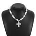 N12034 new personalized and fashionable necklace, pearl splicing cross, niche design, collarbone chain_ipsvogv.com