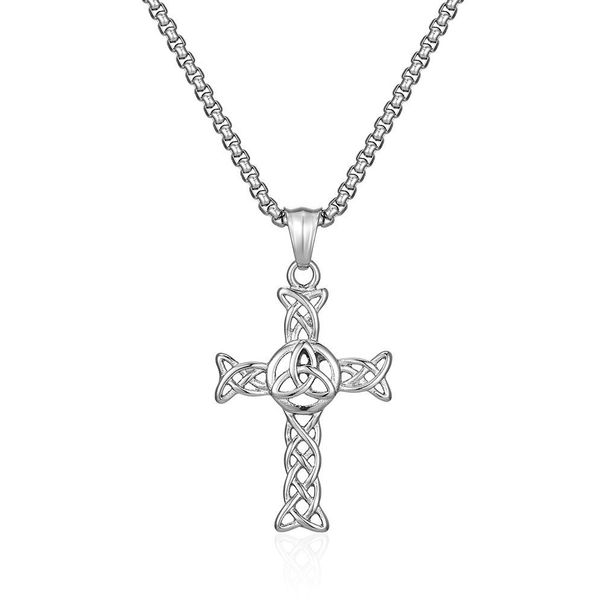 Celtic knot hollow titanium steel cross necklace neutral style men and women wear eternal knot pendant_ipsvogv.com