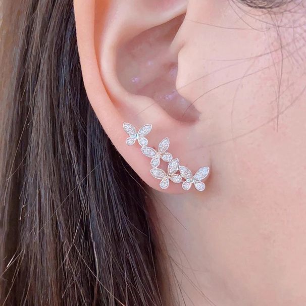 Cao Shi Butterfly Flower Exquisite For Women's Fashion Micro Inlaid Zircon Shining Daily Earrings_ipsvogv.com