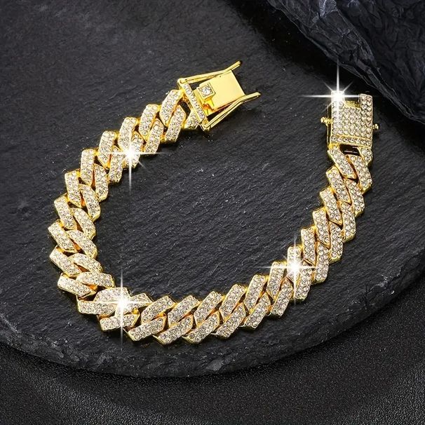 New Classic 14mm Cuban Chain Alloy Full Diamond Hip Hop Style Gold Plated Necklace For Men And Women Bracelet_ipsvogv.com