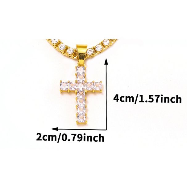 Diamond cross pendant alloy Cuban chain single row chain set accessories all match hip hop necklace_ipsvogv.com