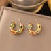 INS Wind Irregular Hammer Pattern Set With Zircon Stone Pearl C-shaped Gold Stainless Steel Earrings_ipsvogv.com