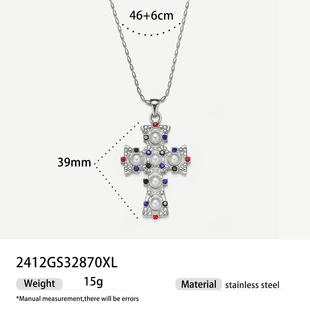 cross pearl zircon earrings INS design exquisite electroplating gold necklace jewelry_ipsvogv.com