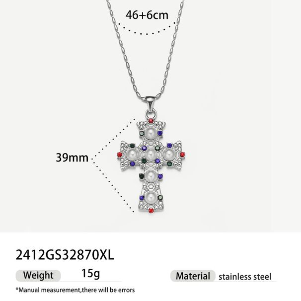 cross pearl zircon earrings INS design exquisite electroplating gold necklace jewelry_ipsvogv.com