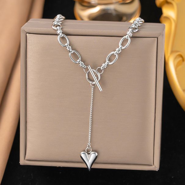 New Stainless Steel OT Buckle Heart Pendant Tassel Collarbone Chain Niche Luxury High-end Fashion Accessory_ipsvogv.com