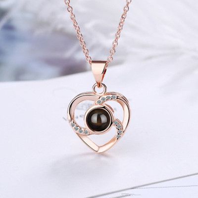 Women’s Jewelry Set Fashion hot selling heart shaped I love you projection necklace female sterling silver jewelry_ipsvogv.com